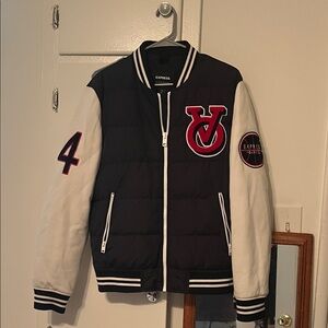 Express Varsity Jacket with Black and White Contrast
